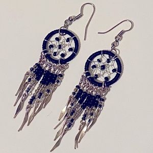 Black and silver dream catcher earrings
